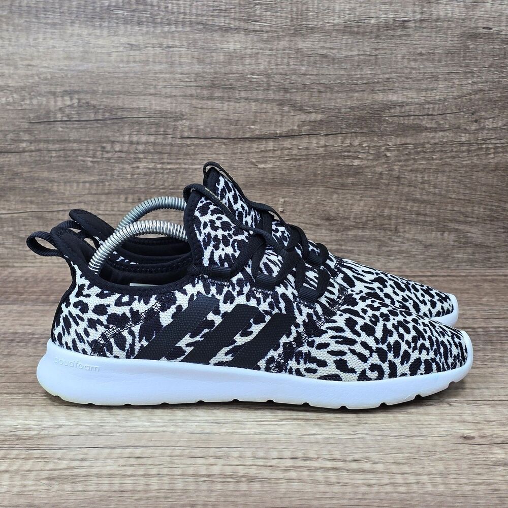 Adidas Cloudfoam Pure 2.0 Women's 9 Off White Black Leopard Print Running Shoes